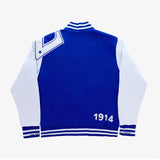 Sigma Blue & White W/ White Patch Cotton Varsity Jacket 2.0