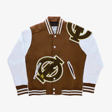 Trendy Brown White Varsity Coat