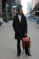 Alpha Black & Brown Hitch Backpack in Exclusive ΑΦΑ Embossed Logo and ICE Monogram