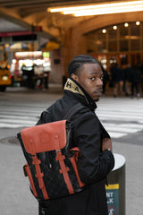 Alpha Black & Brown Hitch Backpack in Exclusive ΑΦΑ Embossed Logo and ICE Monogram