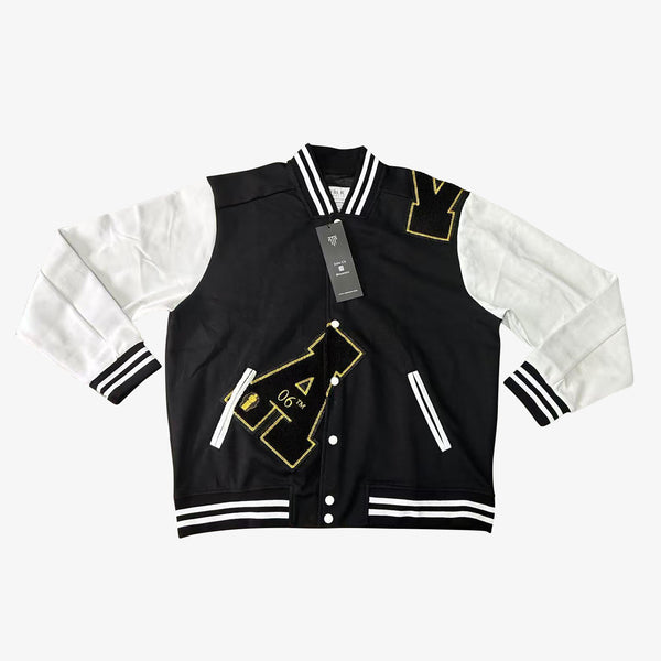 Alpha Black & White Cotton Varsity Jacket 2.0 w/ Black Patch