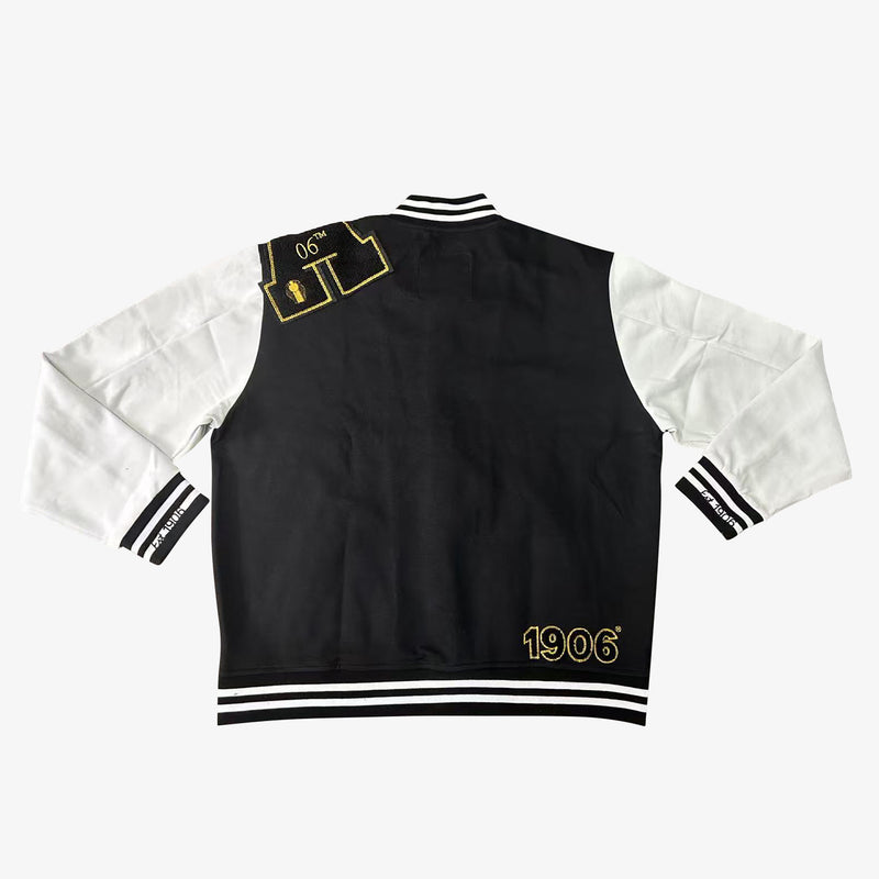 Alpha Black & White Cotton Varsity Jacket 2.0 w/ Black Patch