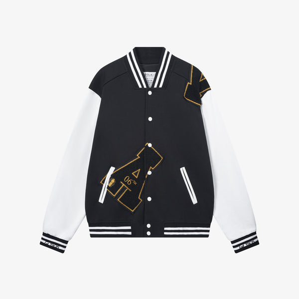 Alpha Black & White Cotton Varsity Jacket 2.0 w/ Black Patch