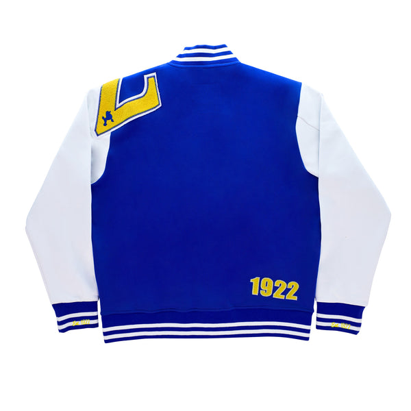 SGRho Blue & White Varsity Jacket 2.0