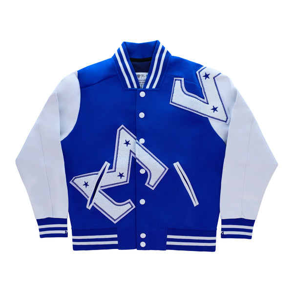 Sigma Blue & White W/ White Patch Cotton Varsity Jacket 2.0