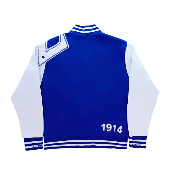 Sigma Blue & White W/ White Patch Cotton Varsity Jacket 2.0