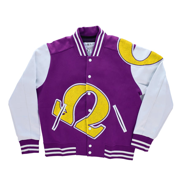 Omega Purple & White Cotton Varsity Jacket 2.0