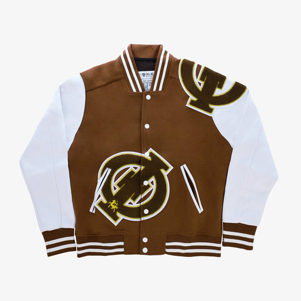 Trendy Brown White Varsity Coat