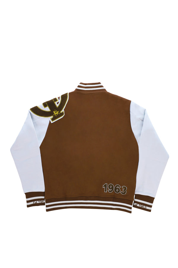 Iota Brown & White Cotton Varsity Jacket 2.0
