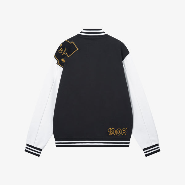 Alpha Black & White Cotton Varsity Jacket 2.0 w/ Black Patch
