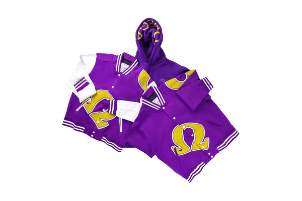 Omega Purple & White Cotton Varsity Jacket