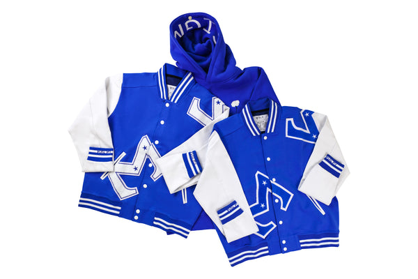 Sigma Blue & White W/ White Patch Cotton Varsity Jacket 2.0