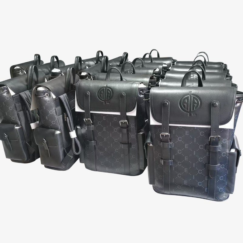 Alpha All Black Hitch Backpack in Exclusive ΑΦΑ Embossed Logo and ICE Monogram